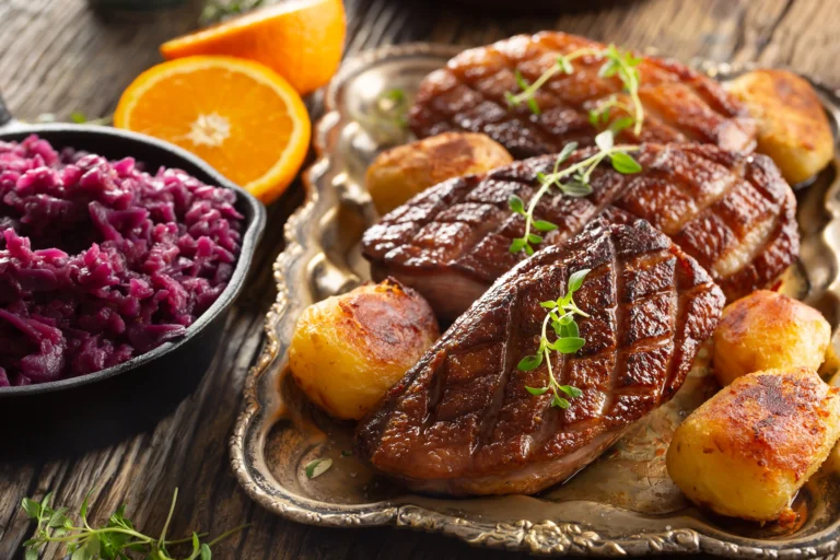 fresh-grilled-duck-breasts-served-with-roasted-potatoes-red-cabbage