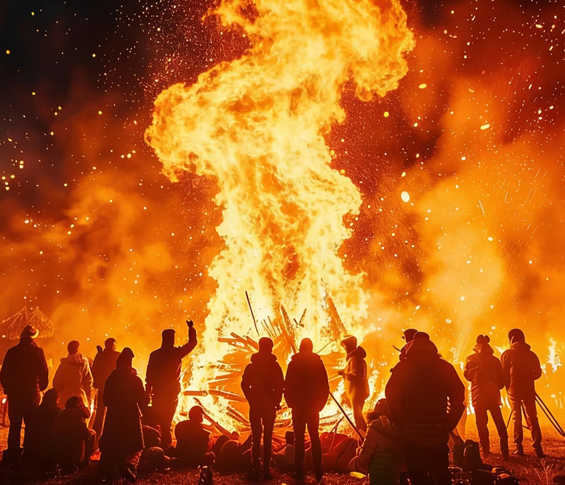 Biikebrennen 2026-Menschengruppe-vor Feuer