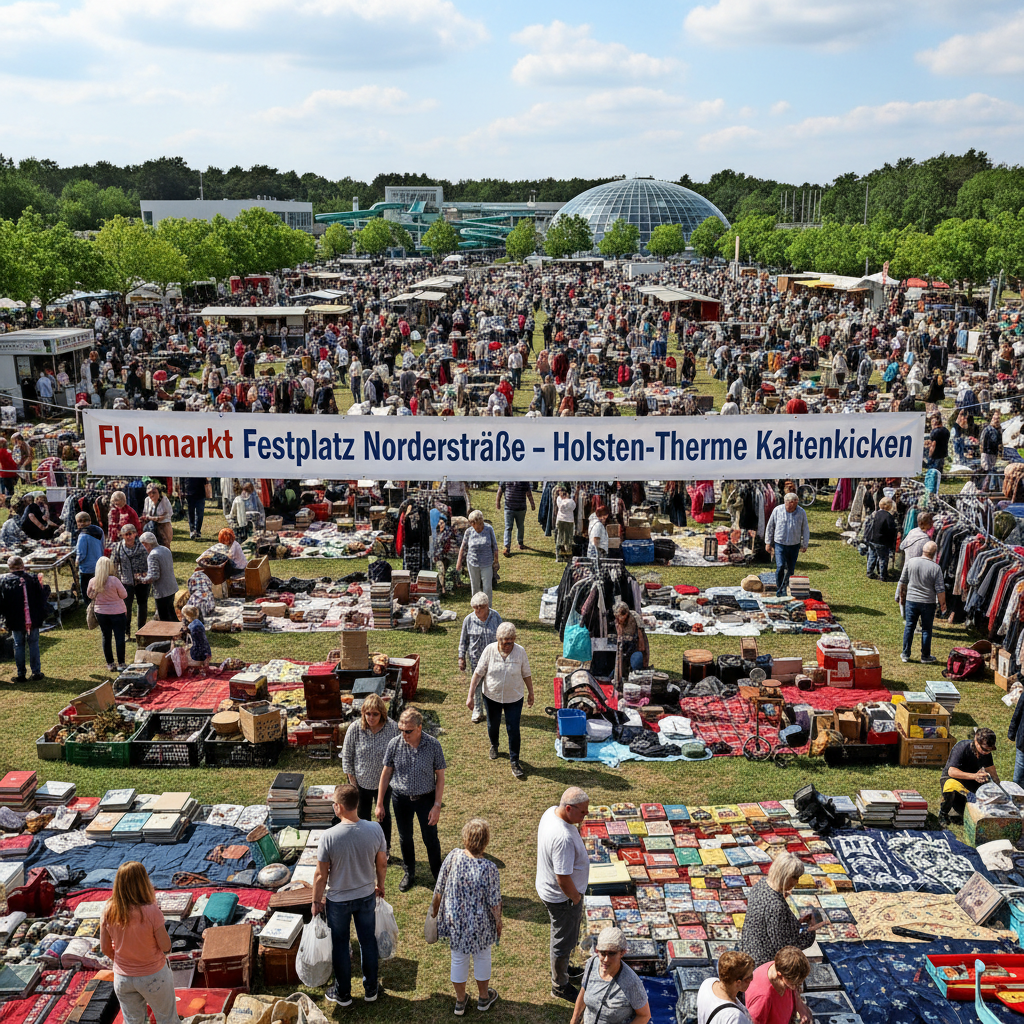 Firefly_Flohmarkt auf dem Festplatz Norderstraße HolstenTherme Kaltenkirchenl erstelle ein 362492