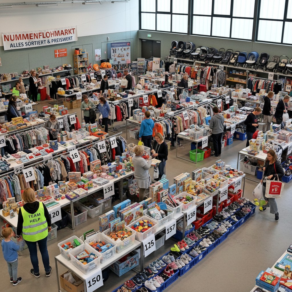 Firefly_Vorsortierter Nummernflohmarkt rund ums Kind in einem festen Gebäude erstelle ein Fot 362492 1