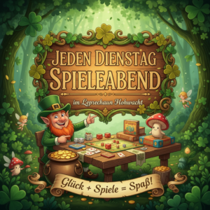 Firefly_GeminiFlash_ 🍀Jeden Dienstag Spieleabend im Leprechaun Hohwacht erstelle ein plakat 562104